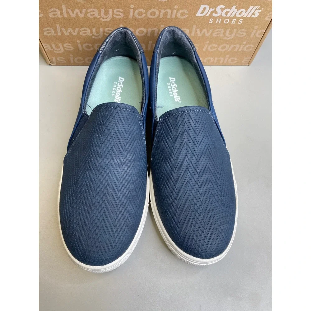 Dr Scholls Navy Blue Slip On Sneakers Textured Chevron Loafers Womens 6.5M
